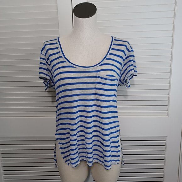 Madewell Blue Gray Striped Scoop Neck Pocket Tee Shirt - Picture 6 of 10